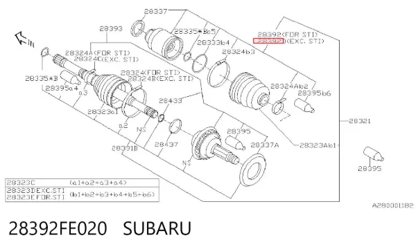 Junta homocinética interna delantera 28392FE020 Subaru
