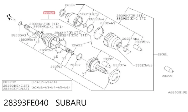 Junta homocinetica 28393FE040 Subaru