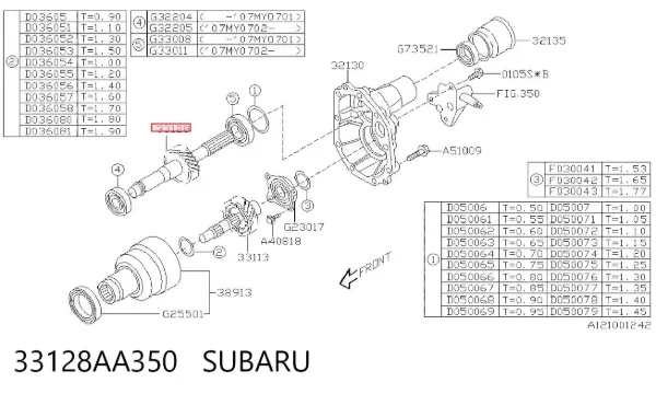 Eje intermedio de la caja de cambios 33128AA350 Subaru