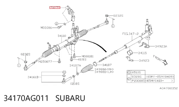 Eje inferior de la columna de dirección 34170AG011 Subaru