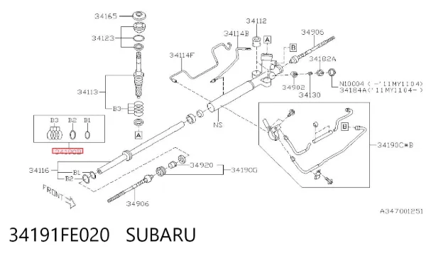 Kit de reparación, bomba de dirección hidráulica 34191FE020 Subaru