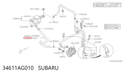 Manguera de baja presión de dirección asistida, del depósito a la bomba SUBARU 34611AG010