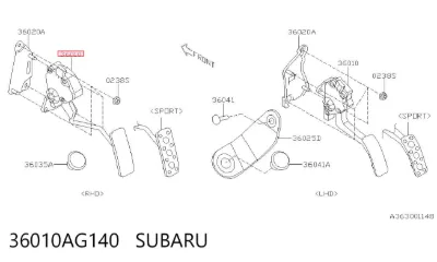 Pedal del acelerador SUBARU 36010AG140