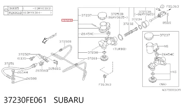 Cilindro maestro de embrague 37230FE061 Subaru
