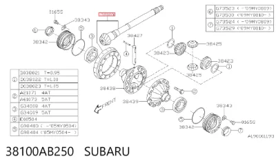 Corona y piñón del diferencial delantero SUBARU 38100AB250