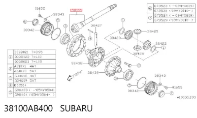 Corona y piñón del diferencial delantero SUBARU 38100AB400