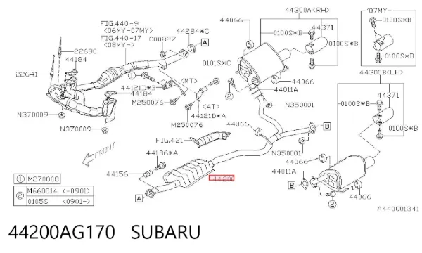 Silenciador central 44200AG170 Subaru