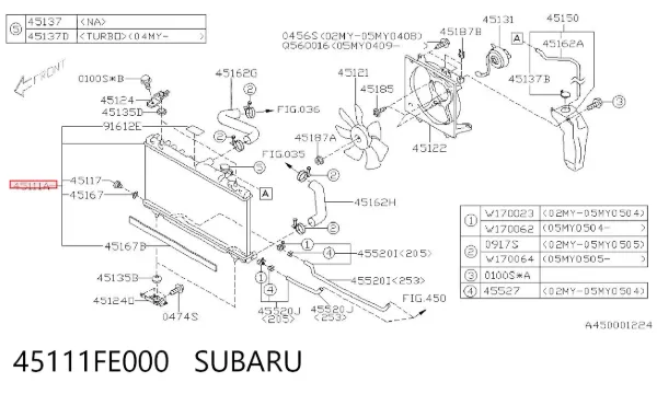 Radiador 45111FE000 Subaru