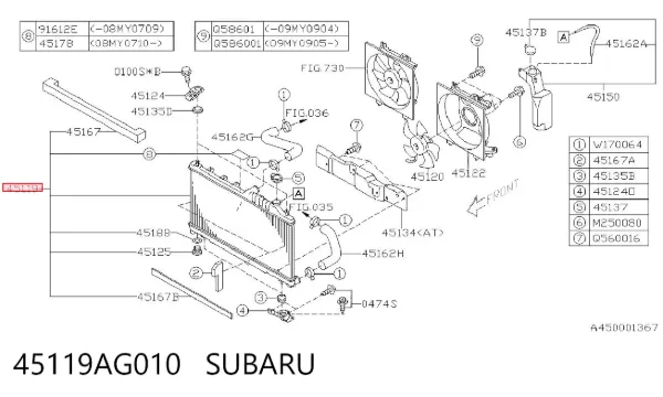 Radiador 45119AG010 Subaru