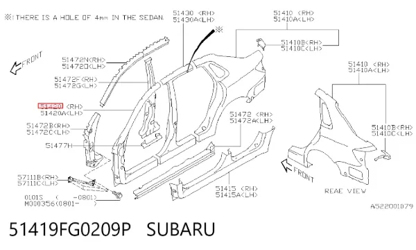 Pilar delantero derecho de la carrocería 51419FG0209P Subaru