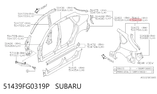 Aleta trasera izquierda 51439FG0319P Subaru