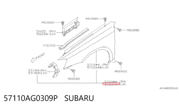 Aleta delantera izquierda 57110AG0309P Subaru