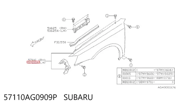 Aleta delantera izquierda 57110AG0909P Subaru