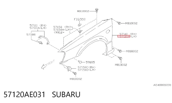 Aleta delantera izquierda 57120AE031 Subaru