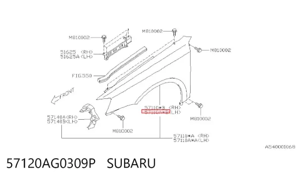 Aleta delantera izquierda 57120AG0309P Subaru