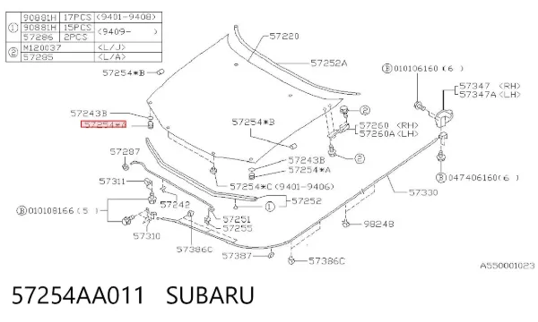 Tope del capó 57254AA011 Subaru