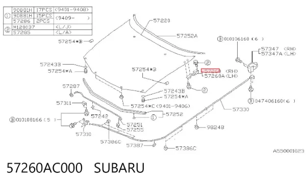 Bisagra derecha del capó 57260AC000 Subaru