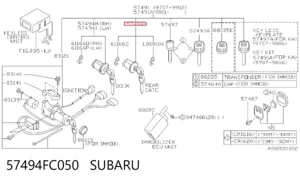 Bombín de cerradura de porton Subaru Forester I