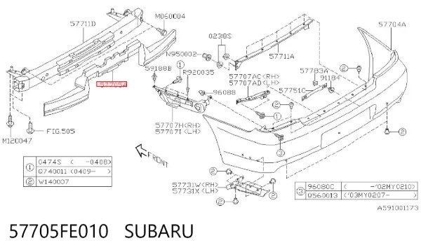 Absorbedor de parachoques trasero 57705FE010 Subaru