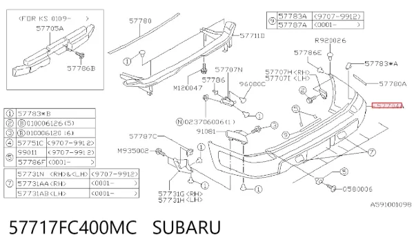Parachoques trasero 57717FC400MC Subaru