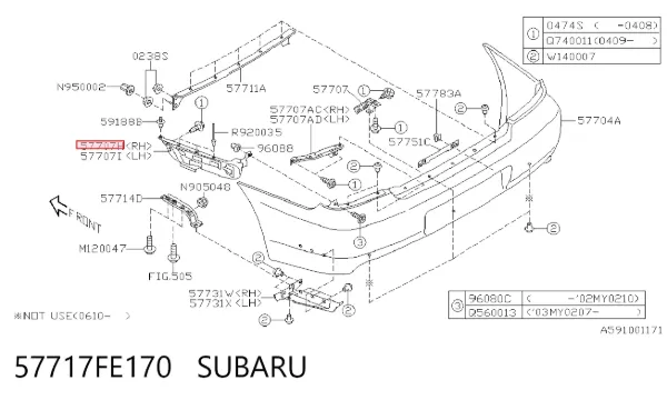 Soporte exterior derecho del parachoques trasero 57717FE170 Subaru