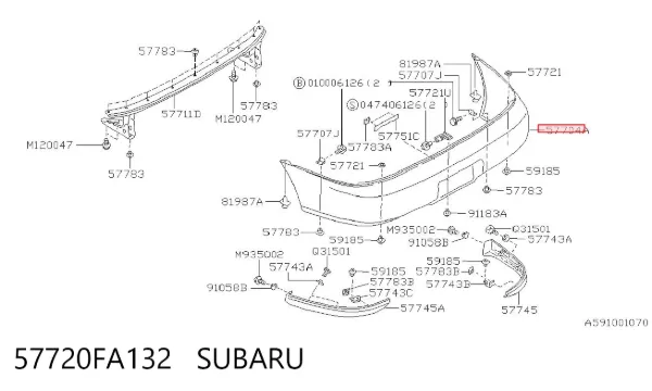 Parachoques trasero 57720FA132 Subaru