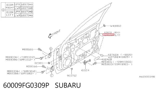 Puerta delantera izquierda 60009FG0309P Subaru