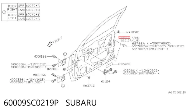 Puerta delantera derecha 60009SC0219P Subaru