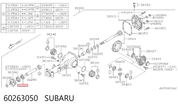 Cojinete piloto del cigüeñal 60263050 Subaru