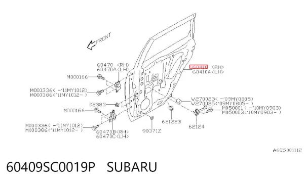 Puerta trasera derecha 60409SC0019P Subaru