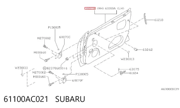 Puerta delantera derecha 61100AC021 Subaru