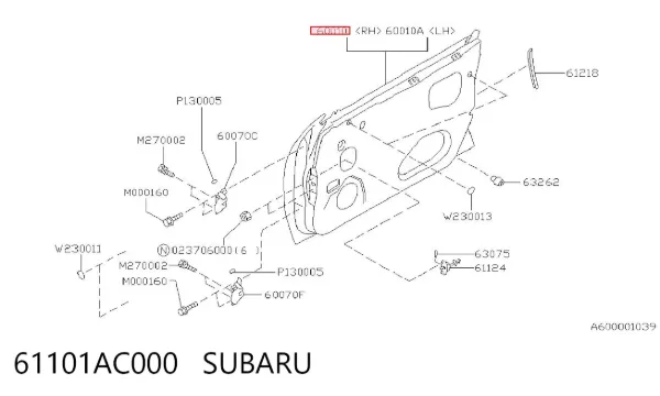 Puerta delantera derecha 61101AC000 Subaru