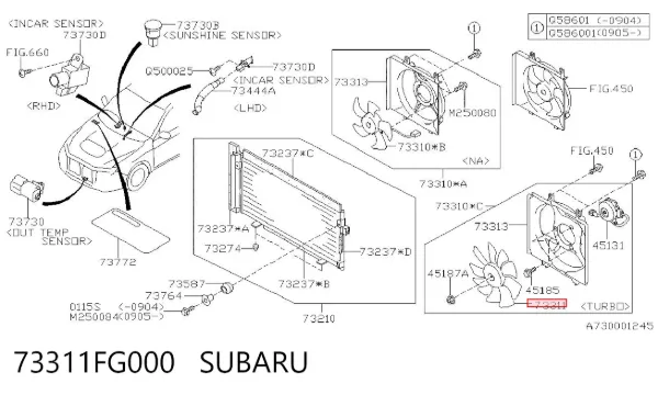 Ventilador del radiador 73311FG000 Subaru