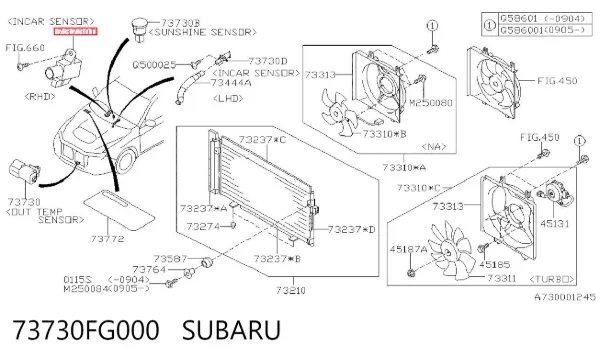 Sensor de la temperatura interior 73730FG000 Subaru