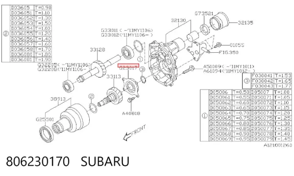 Cojinete, caja de cambios 806230170 Subaru