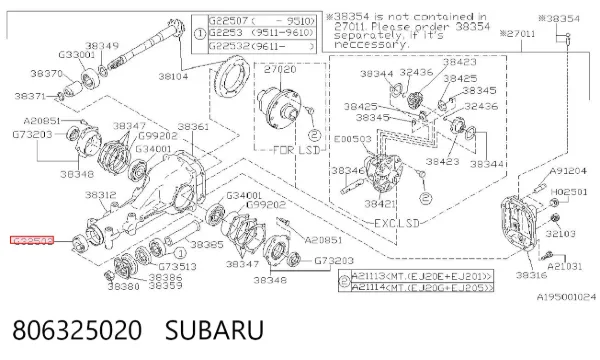 Cojinete del diferencial del eje trasero 806325020 Subaru