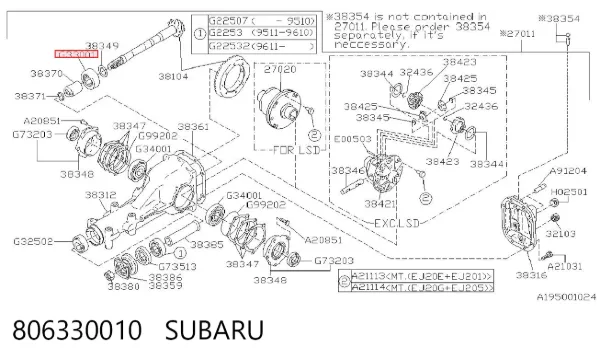 Cojinete exterior del cubo de rueda delantera 806330010 Subaru
