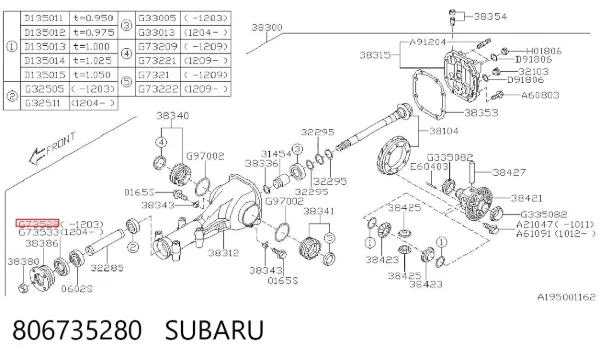 Retén del piñón del diferencial trasero 806735280 Subaru
