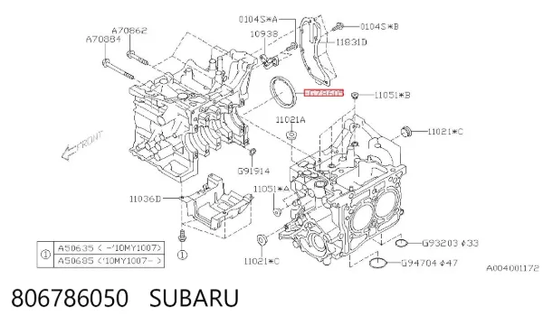Retén de cigüeñal 806786050 Subaru
