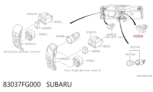 Boton warning 83037FG000 Subaru