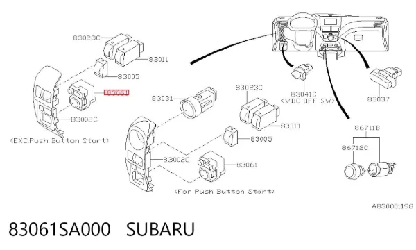Módulo de espejos retrovisores, salpicadero 83061SA000 Subaru