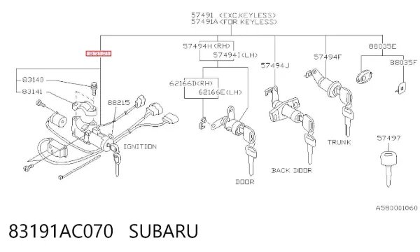 Bombín de arranque 83191AC070 Subaru