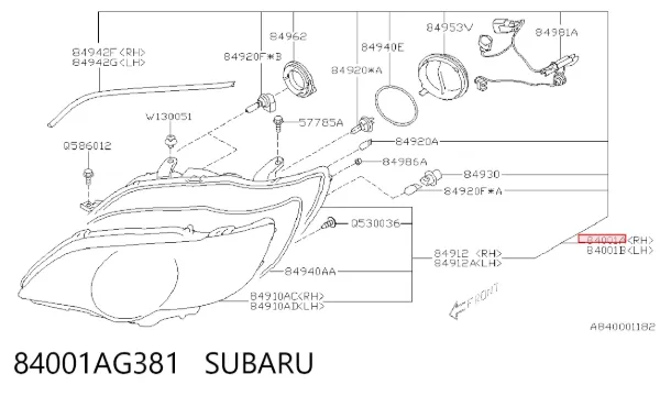 Faro derecho 84001AG381 Subaru