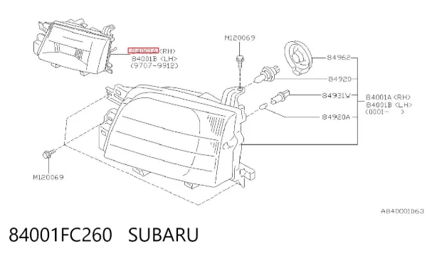 Faro derecho 84001FC260 Subaru
