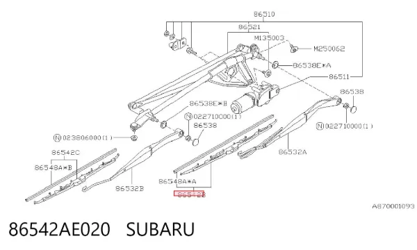 Escobilla del limpiaparabrisas del lado del conductor 86542AE020 Subaru
