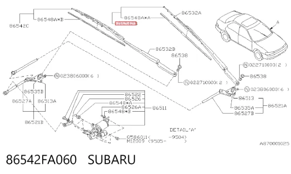 Escobilla del limpiaparabrisas del lado del pasajero 86542FA060 Subaru