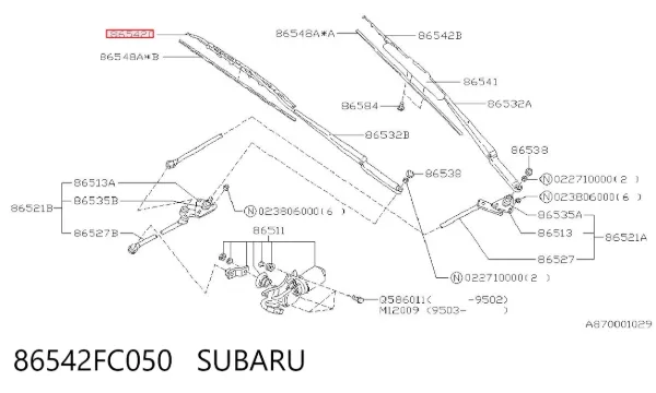 Escobilla del limpiaparabrisas del lado del pasajero 86542FC050 Subaru