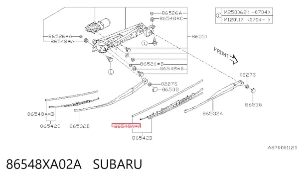 Goma de la escobilla del limpiaparabrisas del lado del conductor 86548XA02A Subaru