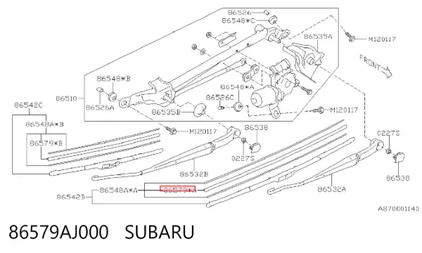 Goma de la escobilla del limpiaparabrisas del lado del conductor 86579AJ000 Subaru