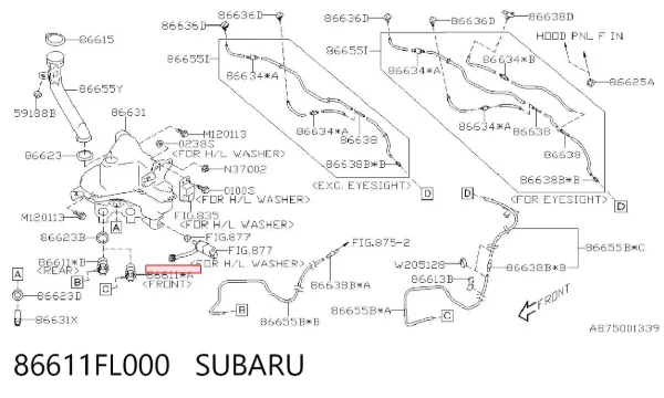 Bomba de agua limpiaparabrisas, delantera 86611FL000 Subaru